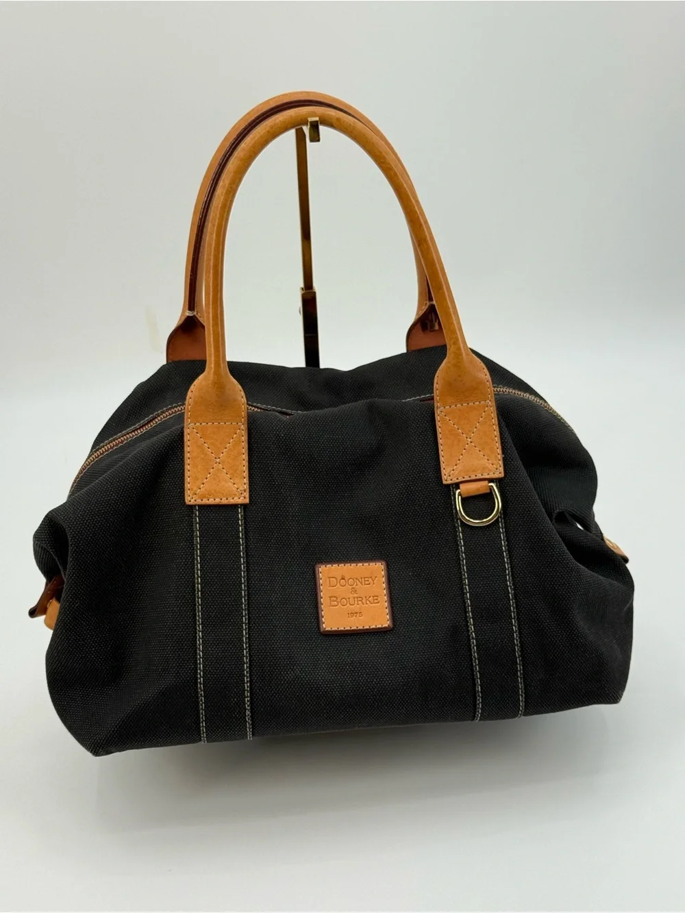VTG Dooney & Bourke Black Canvas Leather Trim Satchel Bag | Classic Shoulder - Picture 3 of 16